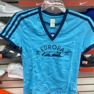 Adidas Europa Light Blue V-Neck Tee Original Throw Back 1990 limited